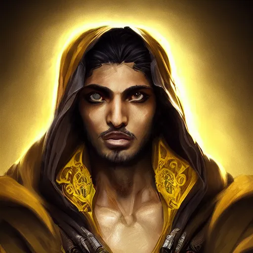 Image similar to portrait of young wild arabian nomad half werewolf, with yellow cloths, league of legends splash art, castlevania, hearthstone splash art, full body shot, rule of thirds, ultrafine hyperrealistic detailed face, artgerm, greg rutkowski, trending on artstation, 8 k, intricately detailed, highly detailed