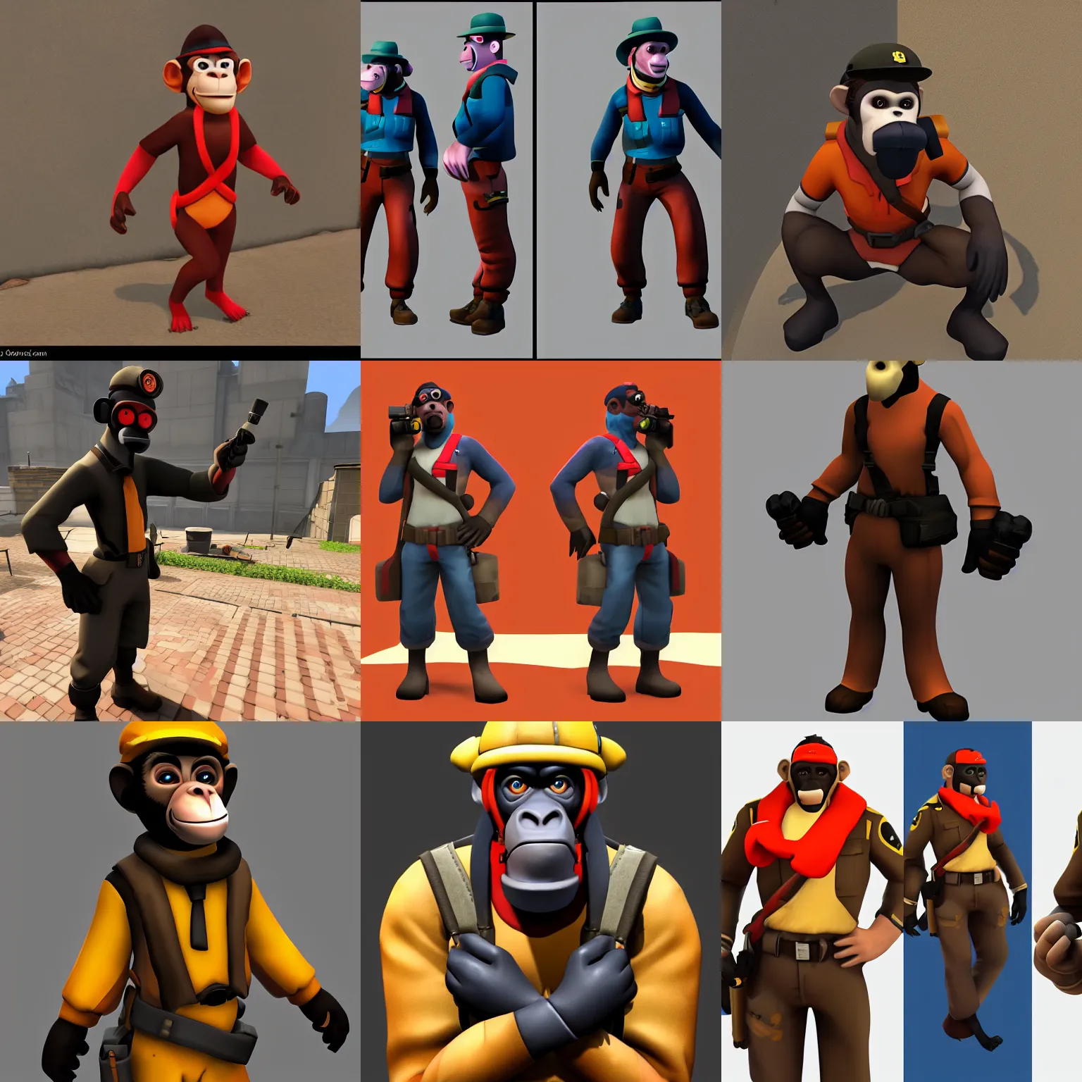 Prompt: a monkey as the team fortress 2 scout, model, rendered in sfm