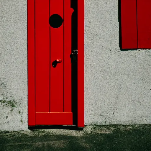 Image similar to a red door floating in a black void,