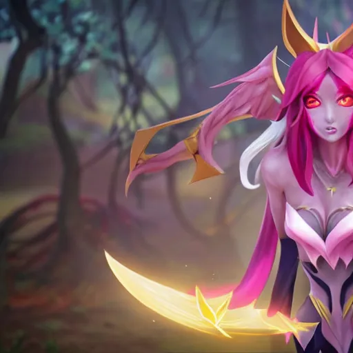 Image similar to star guardian xayah and star guardian kai'sa!!!!!!!!!! friends together, league of legends, star guardian xayah, full body photo, star guardian kai'sa, hyperrealistic, realistic, high definition, by weta digital, 3 - dimensional, realistic