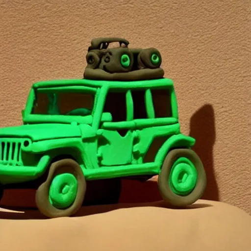 Image similar to a Jeep made out of clay, claymation