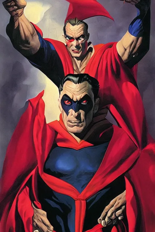 Image similar to portrait of super dracula. art by alex ross.