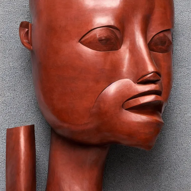 Prompt: monumental sculpture geometric minimalist!!! portrait of a lupita nyong'o, beautiful symmetrical!! face accurate face detailed face realistic proportions, hand - carved out of red oak wood on a pedestal by stephan balkenhol and martin puryear, cinematic lighting shocking detail 8 k