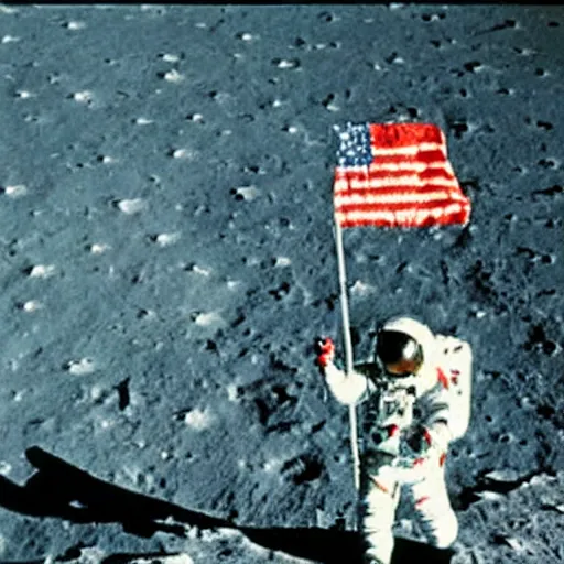 Image similar to astronaut planting a ussr flag on the moon in 1 9 6 9