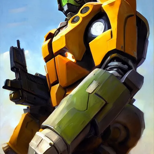 Image similar to greg manchess portrait painting of master chief the transformer as overwatch character, medium shot, asymmetrical, profile picture, organic painting, sunny day, matte painting, bold shapes, hard edges, street art, trending on artstation, by huang guangjian, gil elvgren, ruan jia, greg rutkowski, gaston bussiere