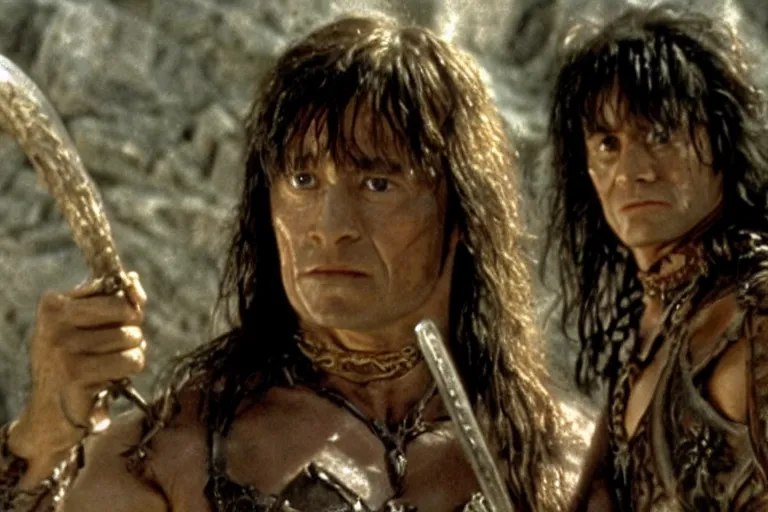 Prompt: A film still of Harry Potter in Conan the Barbarian, high detail