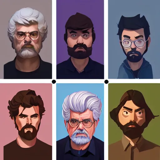 Image similar to face icon stylized minimalist george lucas, loftis, cory behance hd by jesper ejsing, by rhads, makoto shinkai and lois van baarle, ilya kuvshinov, rossdraws global illumination