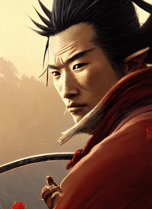 Image similar to Highly detailed portrait of sekiro samurai, Stephen Bliss, unreal engine, fantasy art by Greg Rutkowski, Loish, Rhads, ferdinand knab, Makoto Shinkai and Lois van baarle, ilya kuvshinov, rossdraws, Tom Bagshaw, alphonse mucha, global illumination, radiant light, detailed and intricate environment