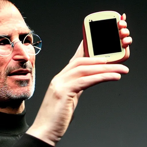 Prompt: Steve Jobs demos failed product iTopHat (2007) HDR Getty