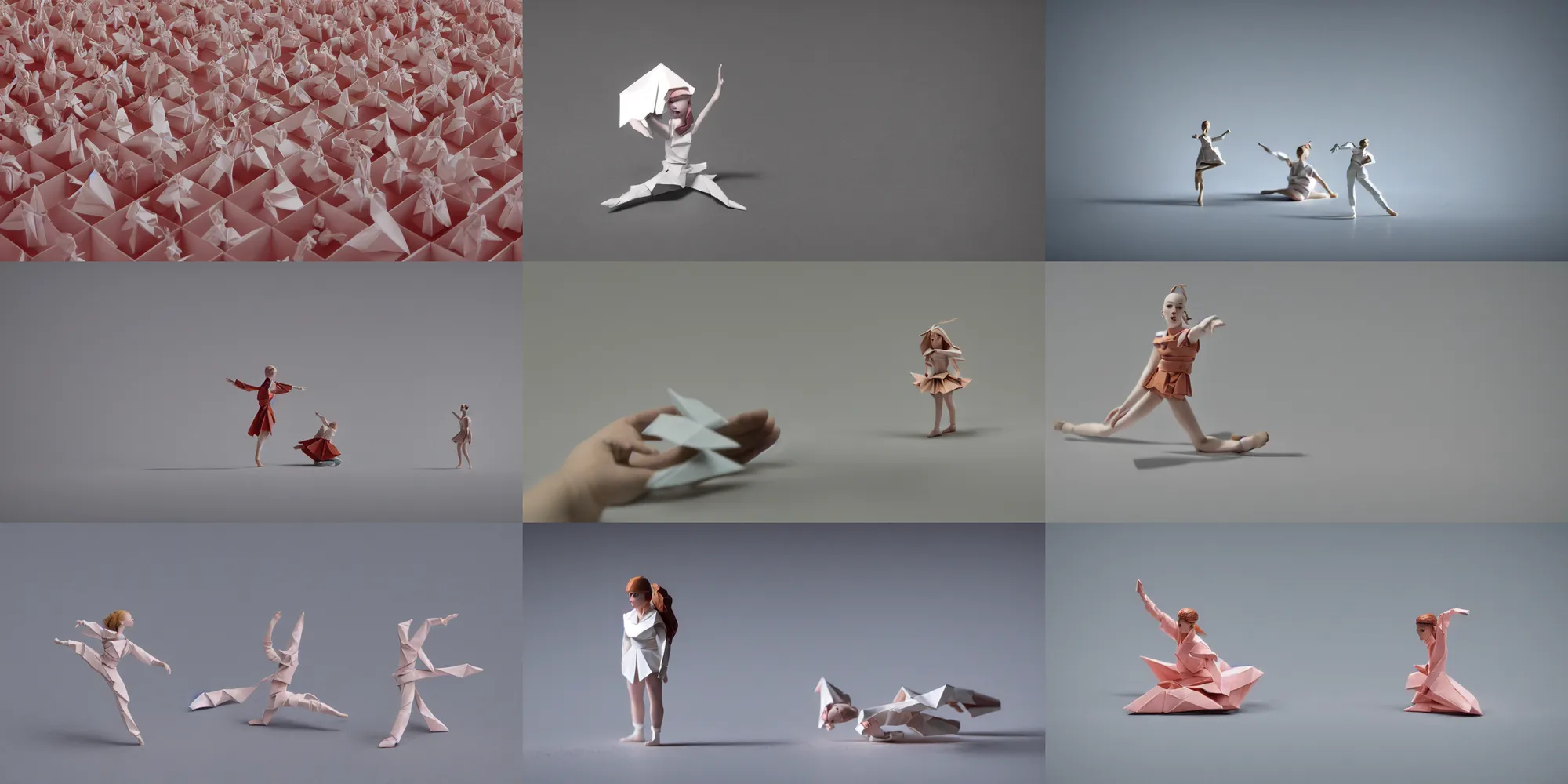 Prompt: beautiful three point perspective film still of funko pop origami holly herndon character study in merce cunningham, extreme closeup portrait in style of frontiers in miniature porcelain photography fashion architectural art studio edition, miniature origami ballerina figurine, pointe pose, tilt shift background, soft lighting, kodak portra 4 0 0, 8 k, macro, cinematic style by emmanuel lubezki