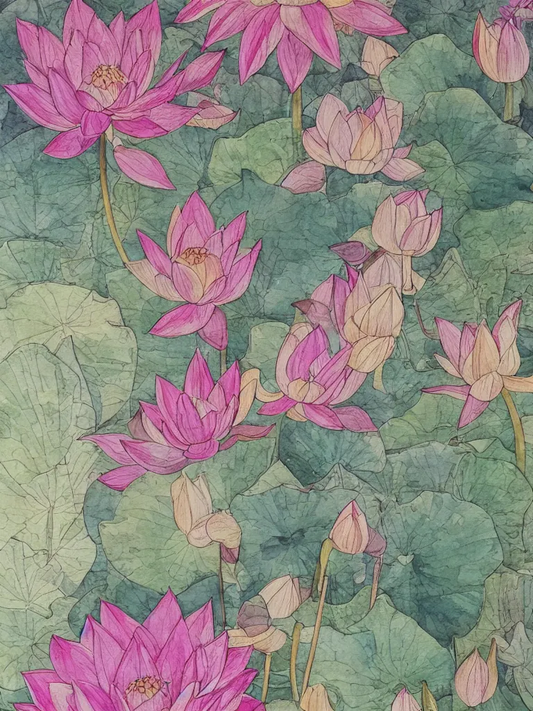 Image similar to a beautiful fine art watercolor painting of a buddha and a sacred lotus flower, intricate details, aesthetically pleasing and harmonious colors, sacred and pure