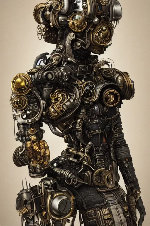 Prompt: Portrait of a dieselpunk sci-fi cyborg ninja, third person, D&D, sci-fi fantasy, pistons and bolts, intricate, black and gold, highly detailed, art by Range Murata, highly detailed, 3d, octane render, bright colors, digital painting, trending on artstation, sharp focus, illustration style of Stanley Artgerm :: background of dripping melting slime, red and purple, highly detailed, art by Range Murata, highly detailed, 3d, octane render, bright colors, digital painting, trending on artstation, sharp focus, illustration style of Stanley Artgerm