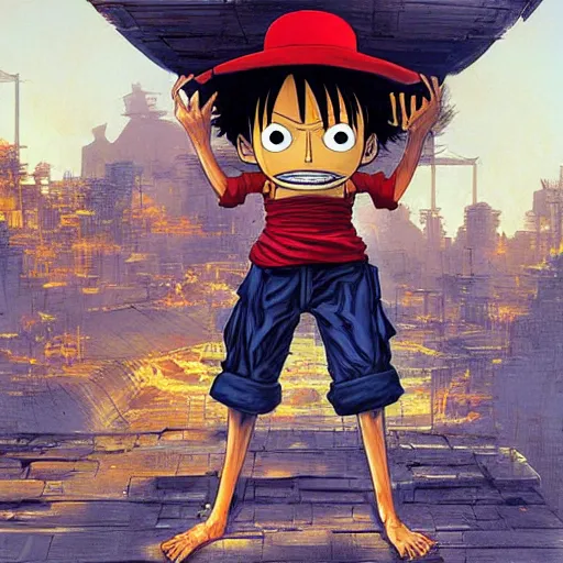 Prompt: robot luffy, thief, by isaac asimov and marc simonetti