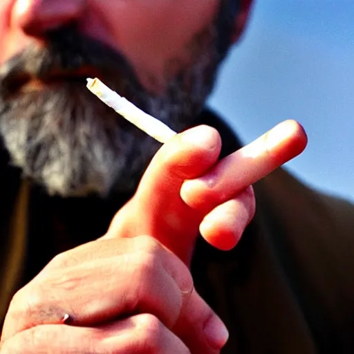 Image similar to very accurate photo, very coherent image, hyper realistic photo of a man holding a cigarette in a hand, by Omar Reda, Tim Booth, award-winning shot