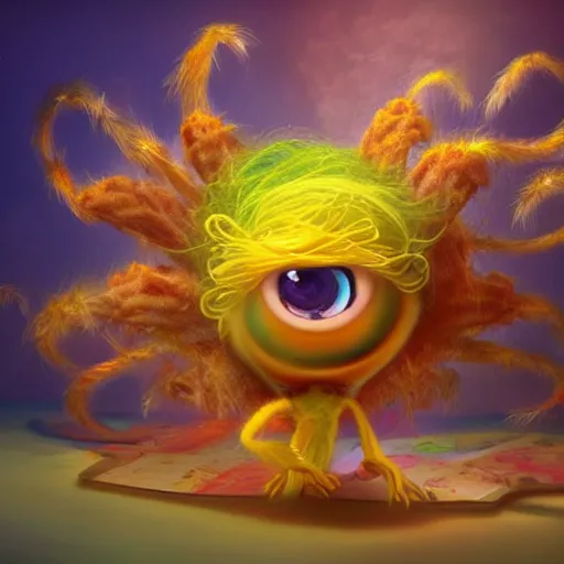 Prompt: very cute flying spaghettis monster bestowing tiny dust bunnies with holy energy, childrens book, pixar, vibrant colors, ultra detailed cinematic, clear focus, details visible, character design, atmospheric