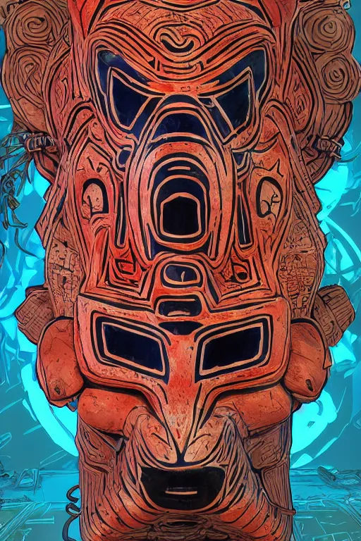 Image similar to totem animal tribal chaman vodoo mask feather gemstone plant global illumination ray tracing hdr that looks like it is from borderlands and by feng zhu and loish and laurie greasley, victo ngai, andreas rocha, john harris radiating a glowing aura