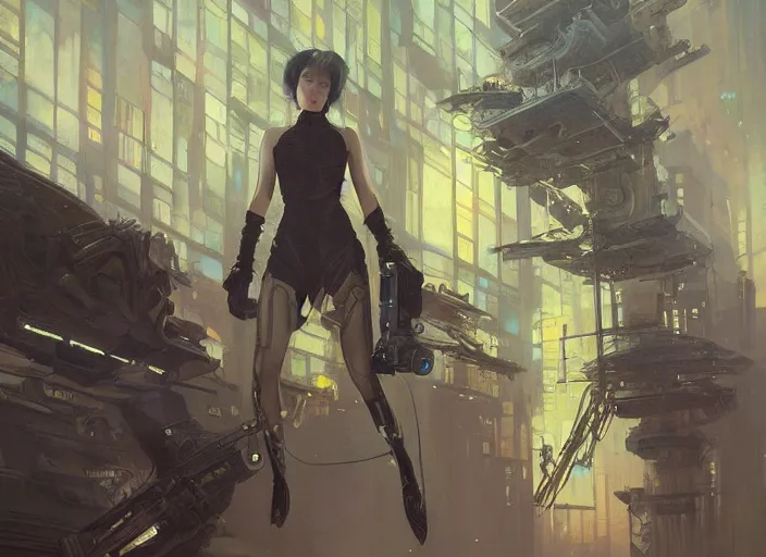 Prompt: solarpunk amai liu, full body, blade runner, fantasy, intricate, elegant, highly detailed, digital painting, art station, concept art, smooth, sharp focus, oil painting, art by syd mead and greg rutkowski and alphonse mucha