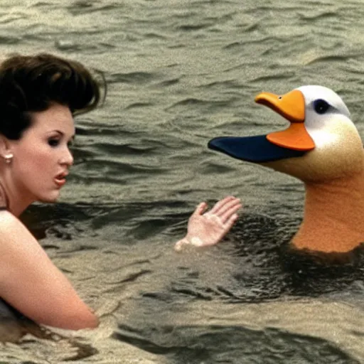 Image similar to a giant duck, a still of attack of the 5 0 ft. woman ( 1 9 9 3 )