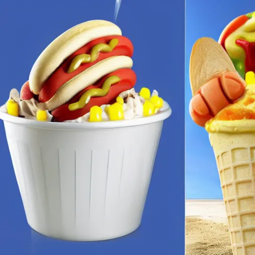 Prompt: promotional photo of a hot dog ice cream,