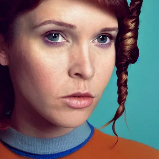 Image similar to a masterpiece portrait photo of a beautiful young woman who looks like a manic pixie dream girl carrie fisher, symmetrical face