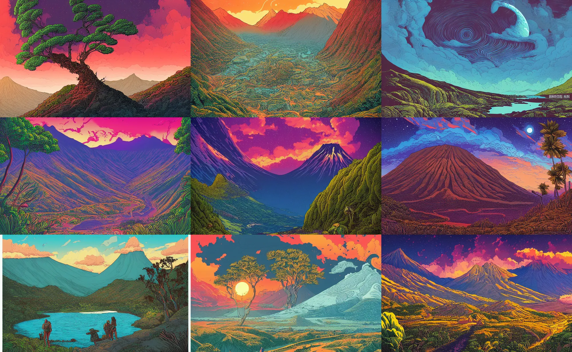 Prompt: a beautiful landscape of reunion island by dan mumford, by josan gonzalez, by tim doyle, trending on artstation