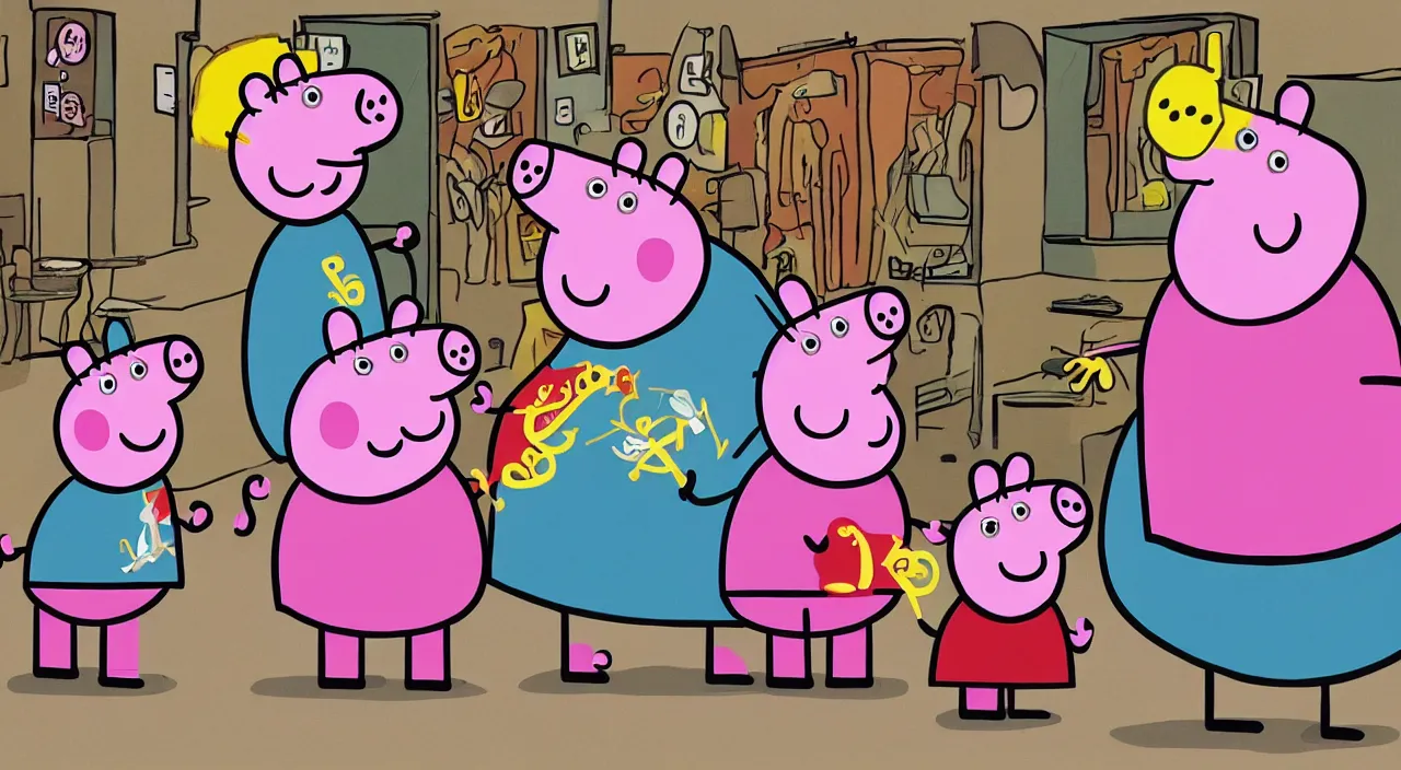 Prompt: peppa pig, artwork by tom of finland