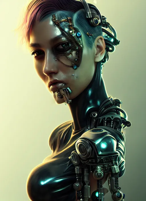 Image similar to soft lustrous ebony ivory biotech raver gutter punk gothic cyborg, golden ratio, details, scifi, fantasy, cyberpunk, intricate, decadent, highly detailed, digital painting, octane render, artstation, concept art, smooth, sharp focus, illustration, art by artgerm, loish, wlop