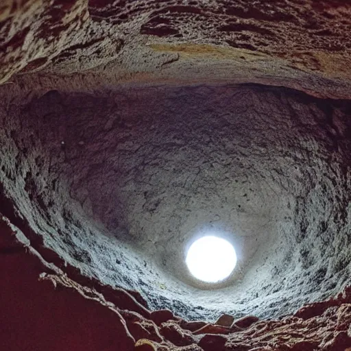 Image similar to a hole on ceiling cave, stars visible through hole