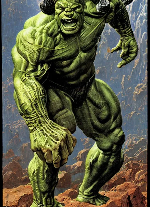 Prompt: josh brolin as metal armoured reptilian hulk in lava cave, explosoins, dynamic action, by lawrence alma - tadema and zdzislaw beksinski and norman rockwell and jack kirby and tom lovell and greg staples