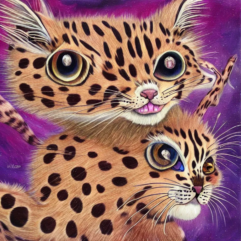 Prompt: magical realism painting of a celestial leopard cat spirit