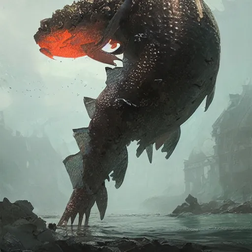 Image similar to plecostomus monster, sharp focus, illustration, highly detailed, digital painting, concept art, matte, art by ruan jia and wlop and greg rutkowski, masterpiece
