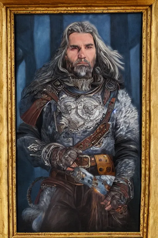 Prompt: oil portrait of winterwolf the god of gunslingers, epic, cinematic, highly detailed