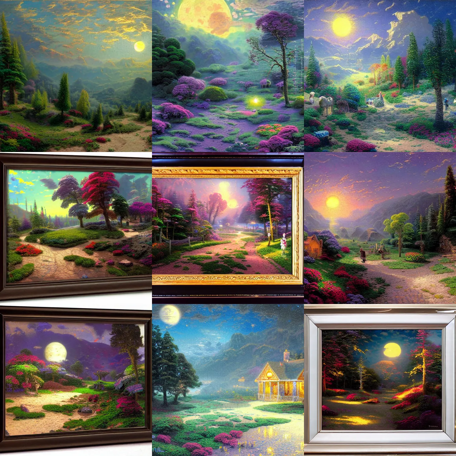 Prompt: Lunar landscape by Thomas Kinkade