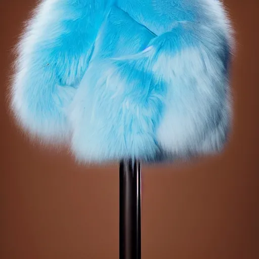 Image similar to nike logo made of very fluffy blue faux fur placed on reflective surface, professional advertising, overhead lighting, heavy detail, realistic by nate vanhook, mark miner