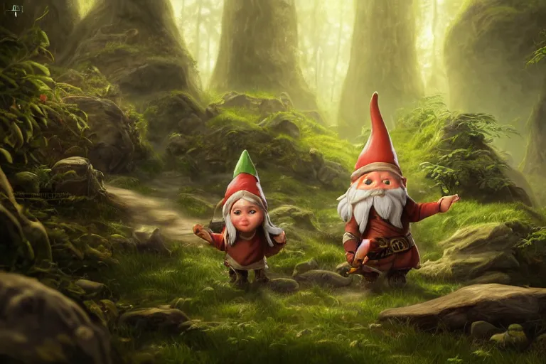 Prompt: legendary elegant gnome hold map and feel confuse in forest,, highly detailed, d & d, fantasy, highly detailed, digital painting, trending on artstation, concept art, sharp focus, illustration, global illumination, ray tracing, realistic shaded, art by artgerm and greg rutkowski and fuji choko and viktoria gavrilenko and hoang lap