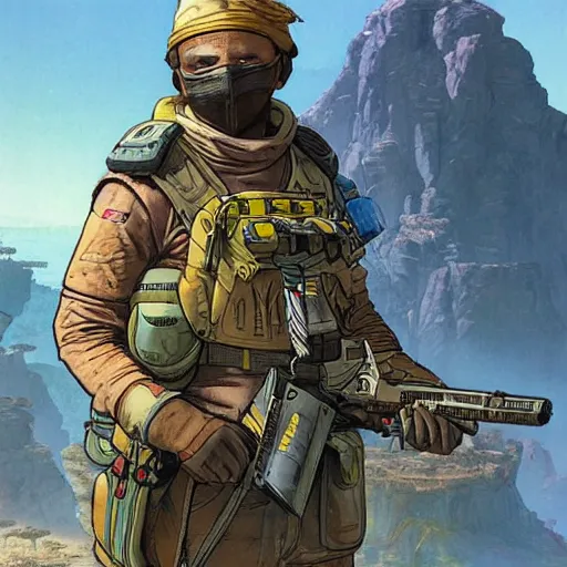 Image similar to ivan. Apex legends. Concept art by James Gurney and Mœbius.