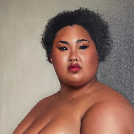 Image similar to A portrait of a powerful and thick beautiful non-binary person, medium tone skin, oil painting, majestic, detailed, high resolution