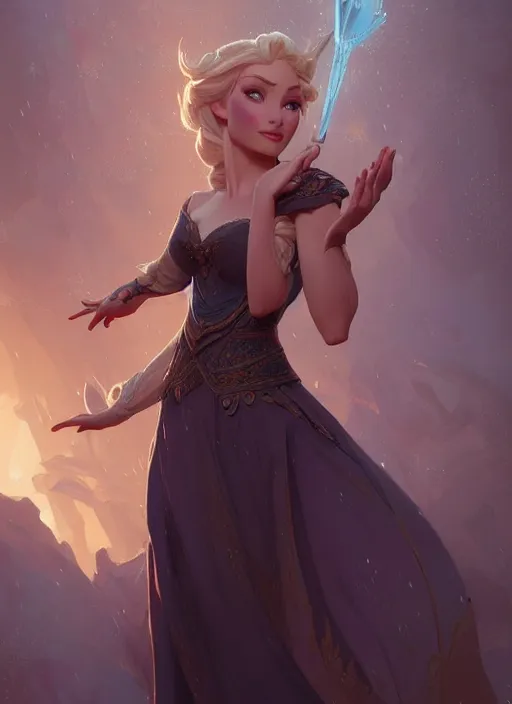 Image similar to elsa, d & d, fantasy, intricate, elegant, highly detailed, digital painting, artstation, concept art, matte, sharp focus, illustration, hearthstone, art by artgerm and greg rutkowski and alphonse mucha