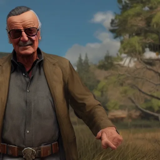 Image similar to Film still of Stan Lee, from Red Dead Redemption (2018 video game)