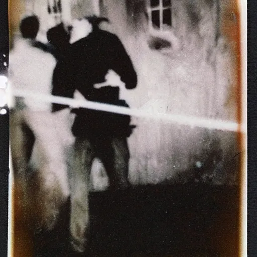 Image similar to a crime scene polaroid photo of a zombie attack