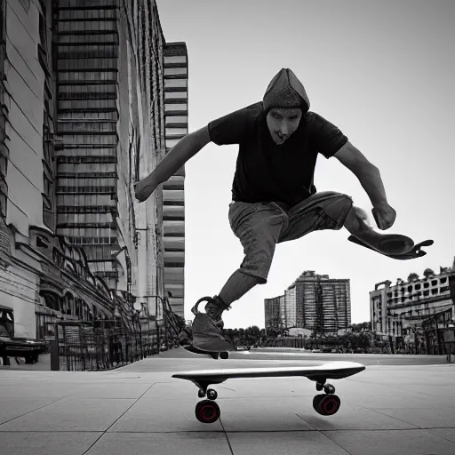 Image similar to man skateboarding on a giant nose, photography,