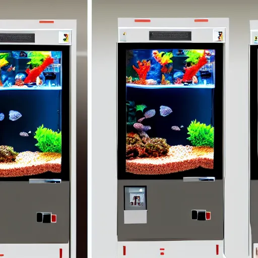 Image similar to fishtank, vending machine, digital art