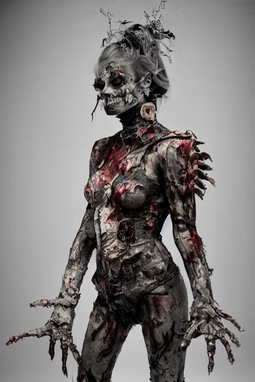 Image similar to photo of beautiful armored zombie by Lindsay Adler