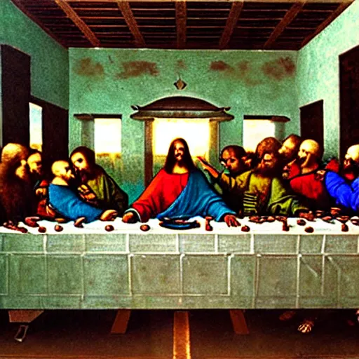 Prompt: A Cyberpunk Rendition of The Last Supper by Leonardo da Vinci