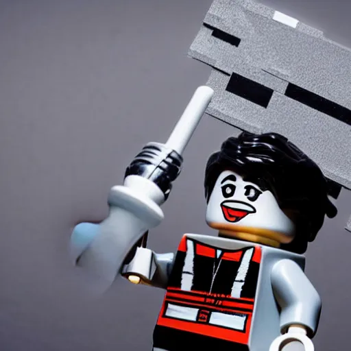 Image similar to studio photo, robert smith as lego minifigure, photorealistic, detailed, studio lighting, 4 k