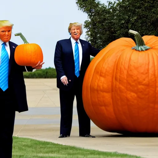 Prompt: donald trump has a giant pumpkin head