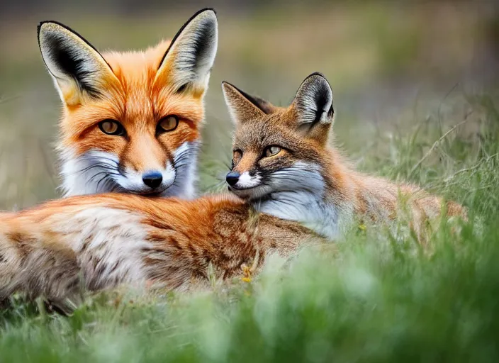 Prompt: a cat and a fox in a quarry 5 0 mm