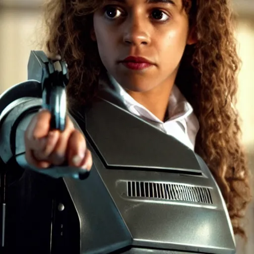 Prompt: Hermione granger as robocop