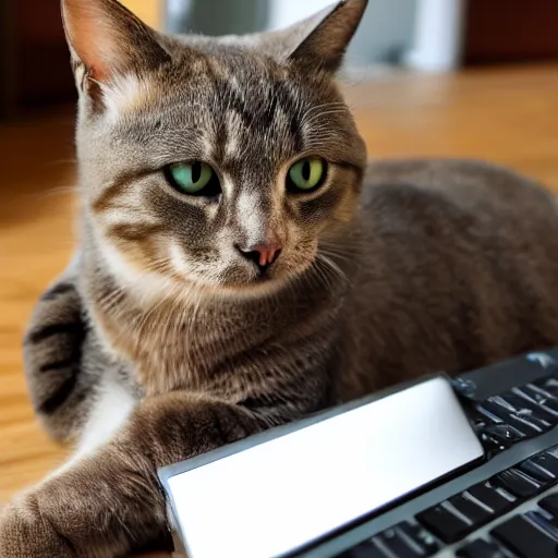 Prompt: cat using computer