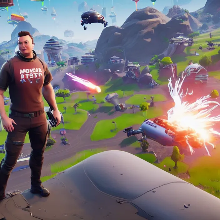 Image similar to elon musk in the video game fortnite, elon musk as a fortnite character, 3 d rendering, unreal engine, very detailed, gameplay screenshot